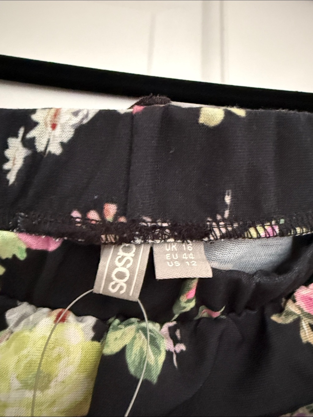 ASOS Black Floral Off-Shoulder High-Low Dress with Pink Roses - Picture 4 of 4